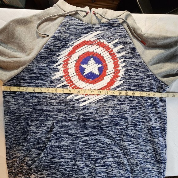 Marvel Mad Engine Captain‎ America 3-D Print Logo Gray Blue Hoodie Mens Size M - Picture 8 of 12